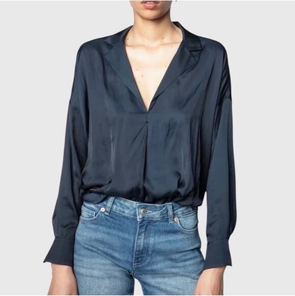 Zadig & Voltaire Tops - Zadig & Voltaire Tamy Satin Blouse Navy Oversized Quiet Lux Womens Size Small